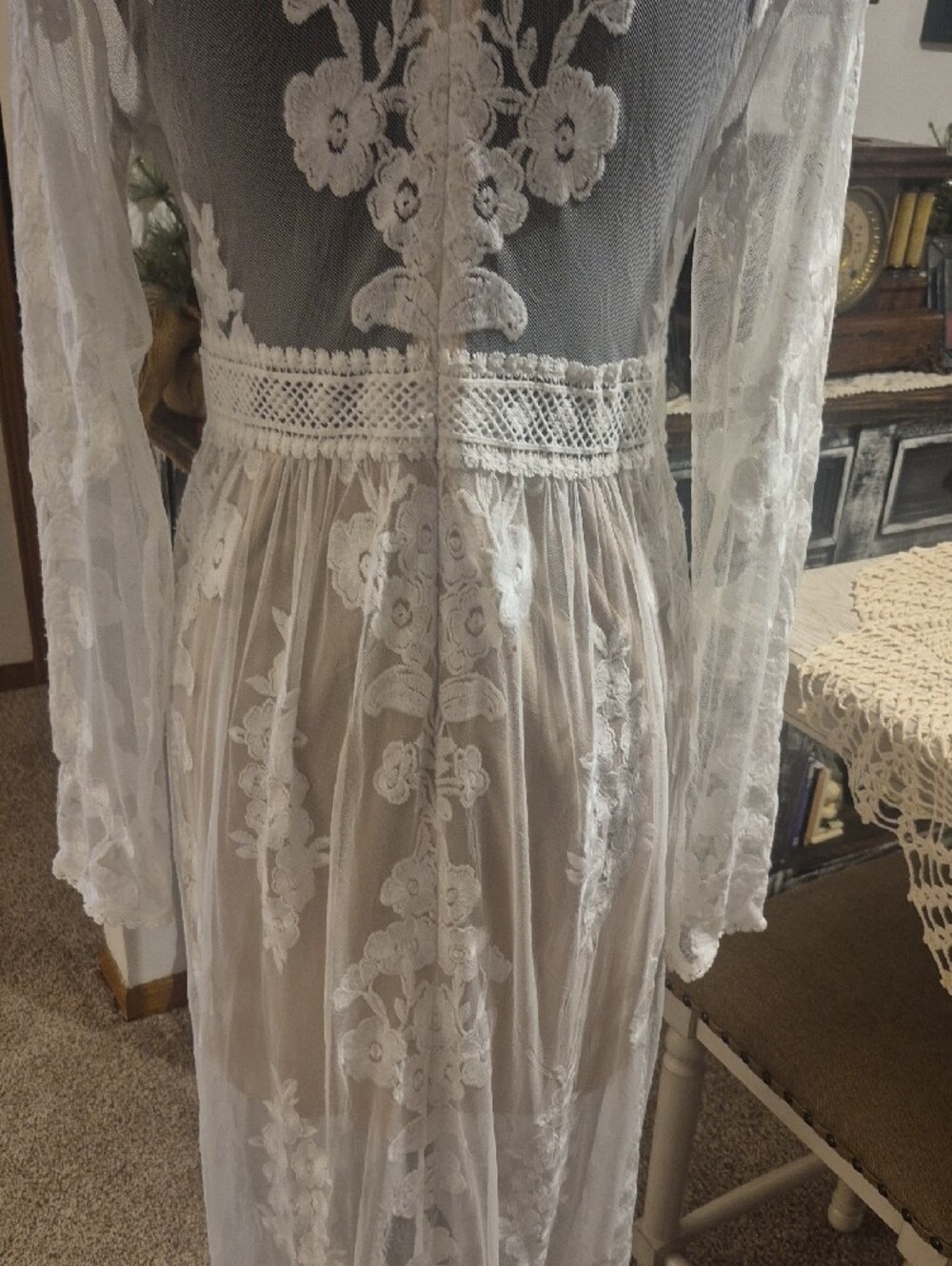 Altar'd State White Sheer Lace Maxi Dress with Floral Embroidery - Picture 12 of 16